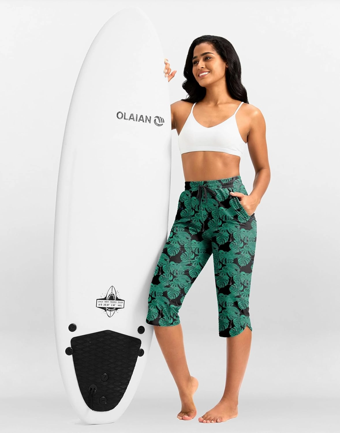 Pudolla Women's Swim Capris 18" Quick Dry UPF50  Swimsuit Pants Long Board Shorts for Women with Pockets