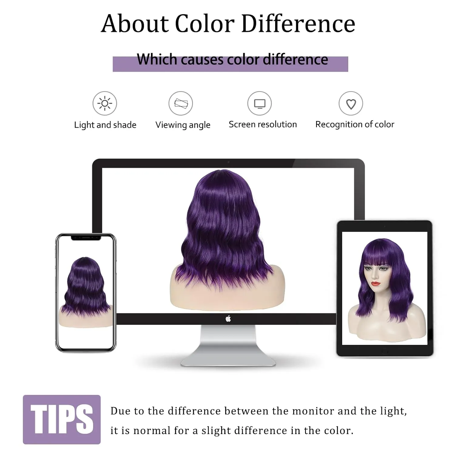 Purple Bob Wig- Dark Purple Short Loose Wavy Bob Wig with Bangs for Women Synthetic Colorful Cosplay Wig Halloween Costume Wigs for Girl