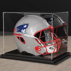 Putros Football Helmet Display Case Full Size with Mirror and Black Metal Grooved Base Clear Acrylic Helmet Showcase for Memorabilia Sports Collectibles