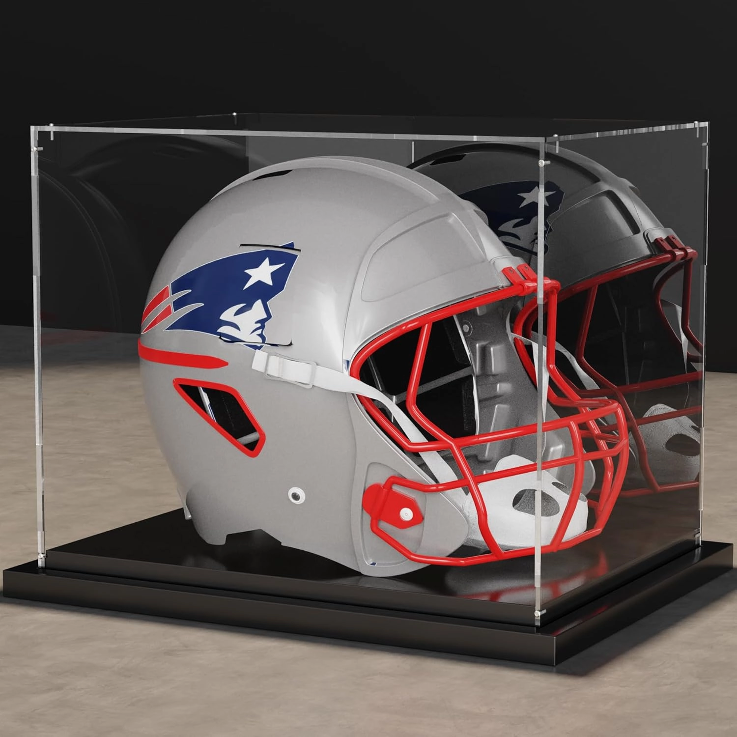 Putros Football Helmet Display Case Full Size with Mirror and Black Metal Grooved Base Clear Acrylic Helmet Showcase for Memorabilia Sports Collectibles