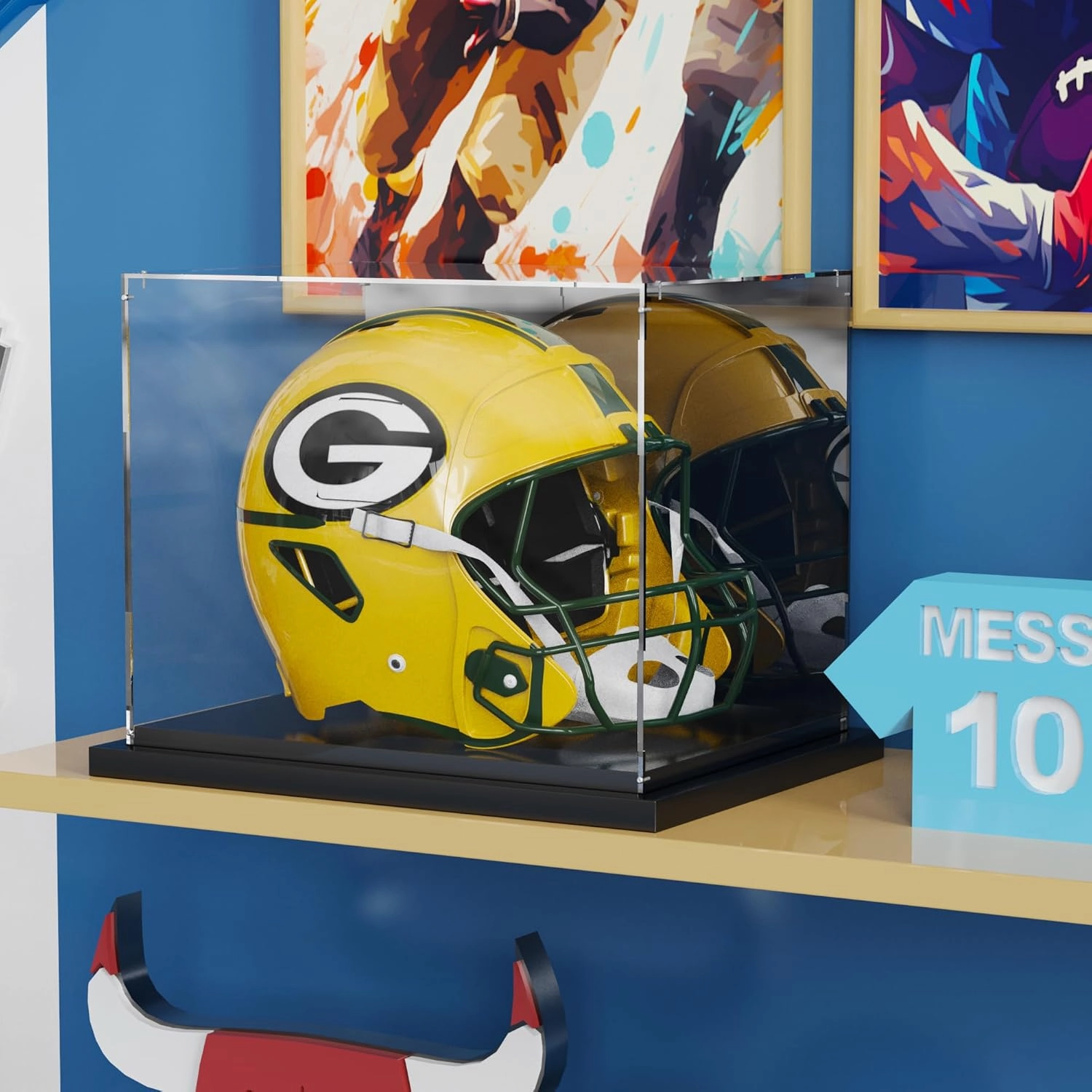 Putros Football Helmet Display Case Full Size with Mirror and Black Metal Grooved Base Clear Acrylic Helmet Showcase for Memorabilia Sports Collectibles