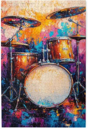 Puzzle with 1000 Pieces, Exquisite Drum Set, Ideal Choice for Musical Instrument Lovers, Wooden Jigsaw for Adults, Oil Painting Style Design, Decorate Home Walls, Unique Artwork