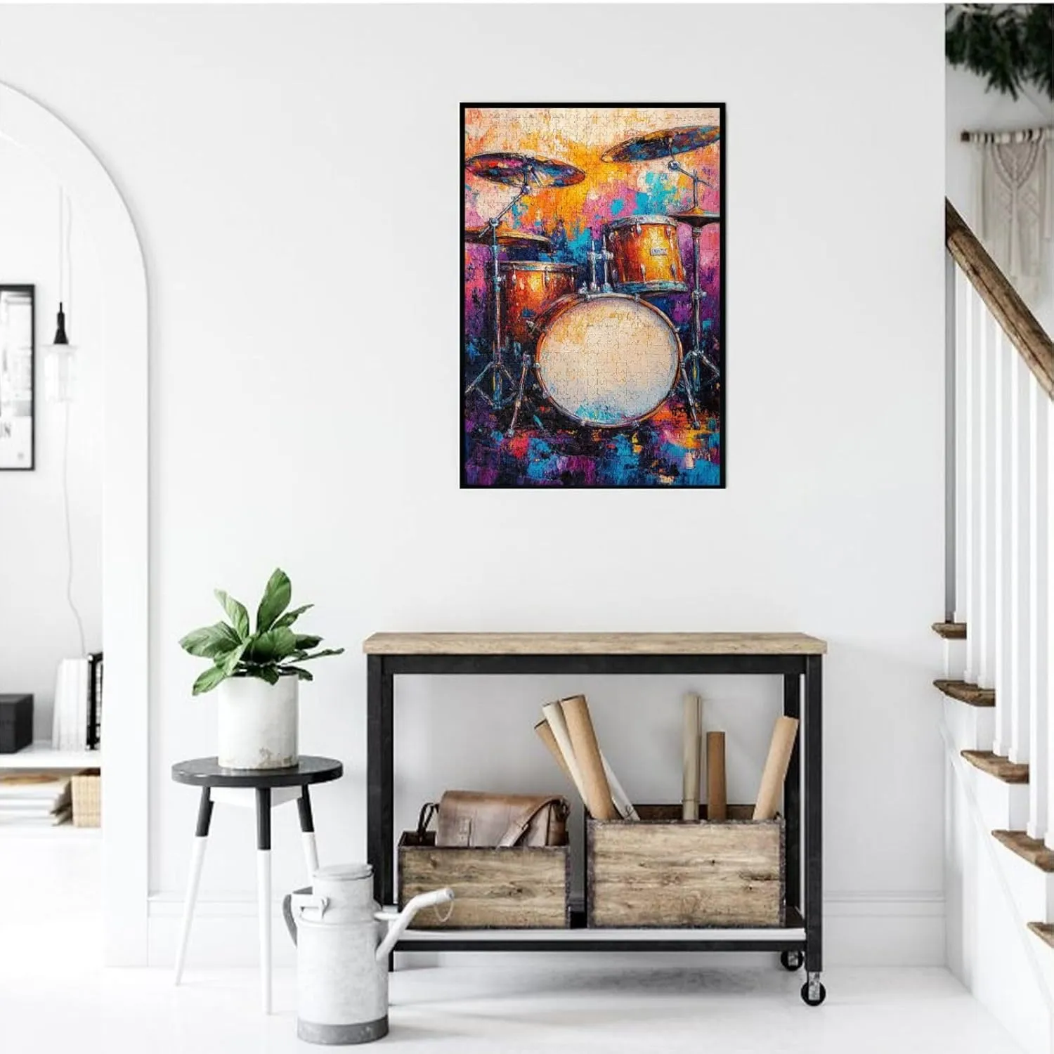 Puzzle with 1000 Pieces, Exquisite Drum Set, Ideal Choice for Musical Instrument Lovers, Wooden Jigsaw for Adults, Oil Painting Style Design, Decorate Home Walls, Unique Artwork