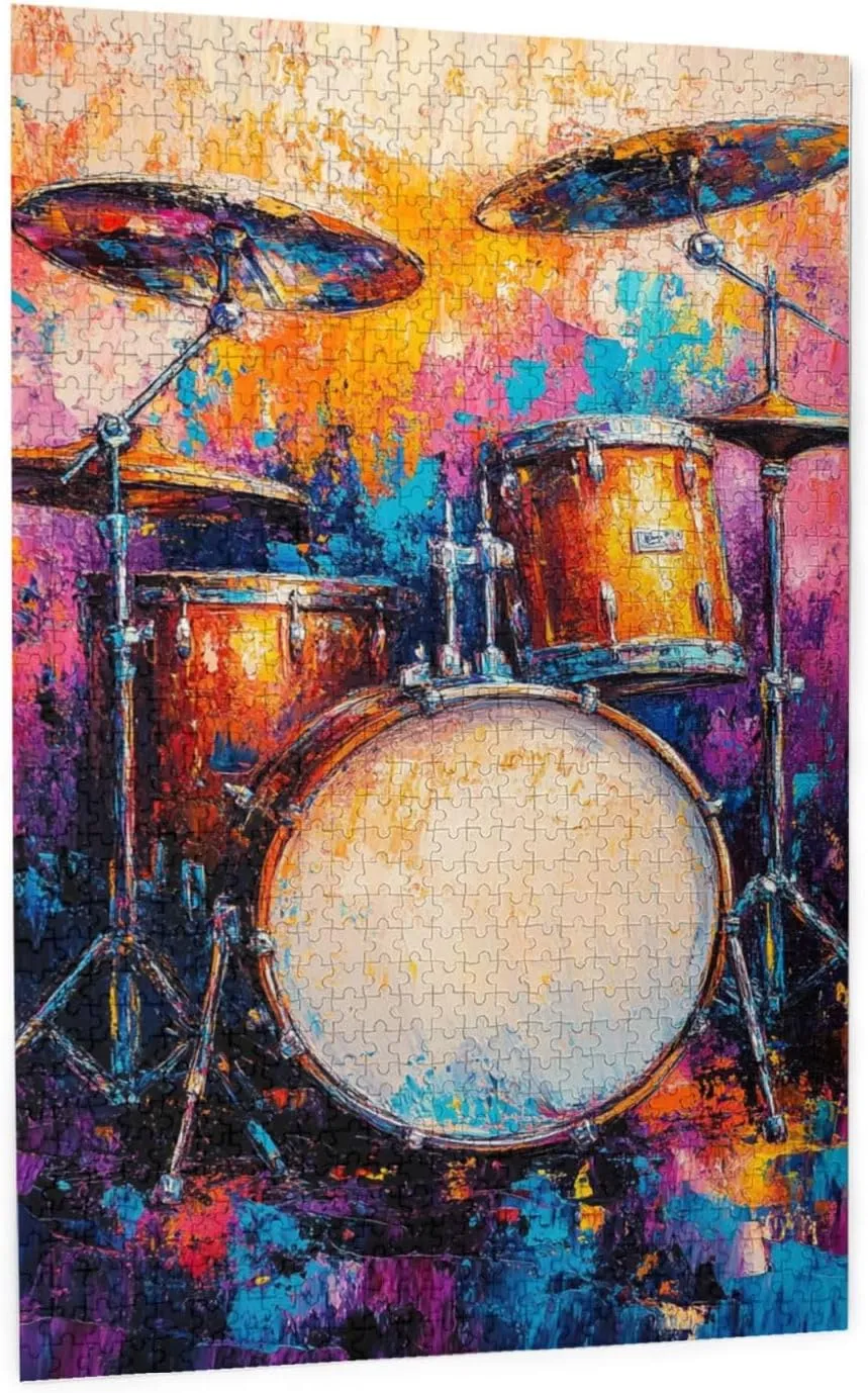 Puzzle with 1000 Pieces, Exquisite Drum Set, Ideal Choice for Musical Instrument Lovers, Wooden Jigsaw for Adults, Oil Painting Style Design, Decorate Home Walls, Unique Artwork