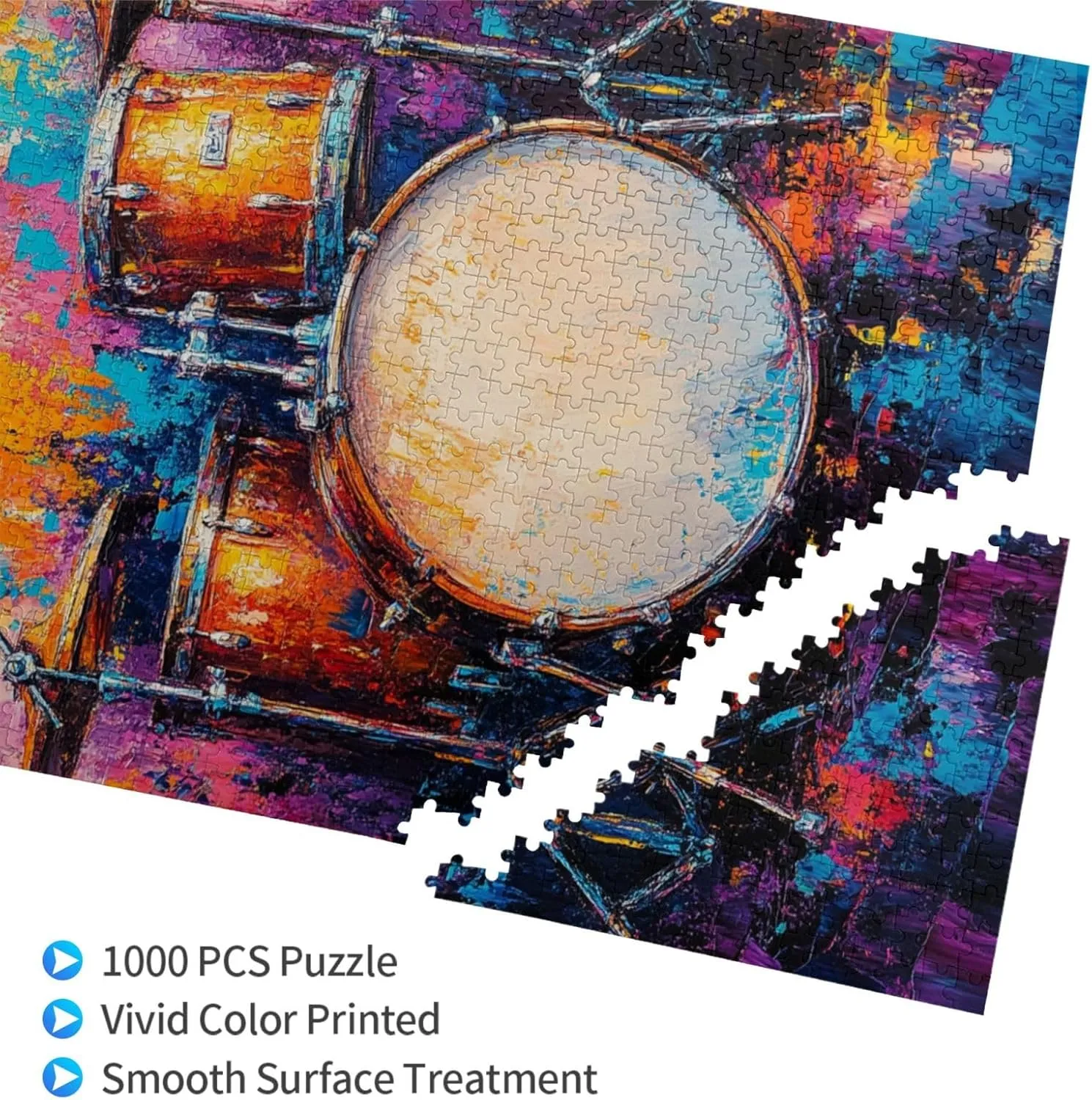 Puzzle with 1000 Pieces, Exquisite Drum Set, Ideal Choice for Musical Instrument Lovers, Wooden Jigsaw for Adults, Oil Painting Style Design, Decorate Home Walls, Unique Artwork