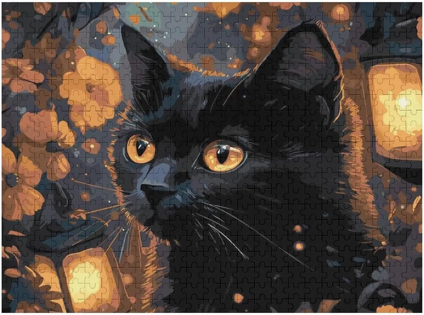 Puzzles for Adults 500 Pieces - Black Cat Flower and Lantern Funny Family Interactive for Puzzles Club Decor Or Gifts for Friends