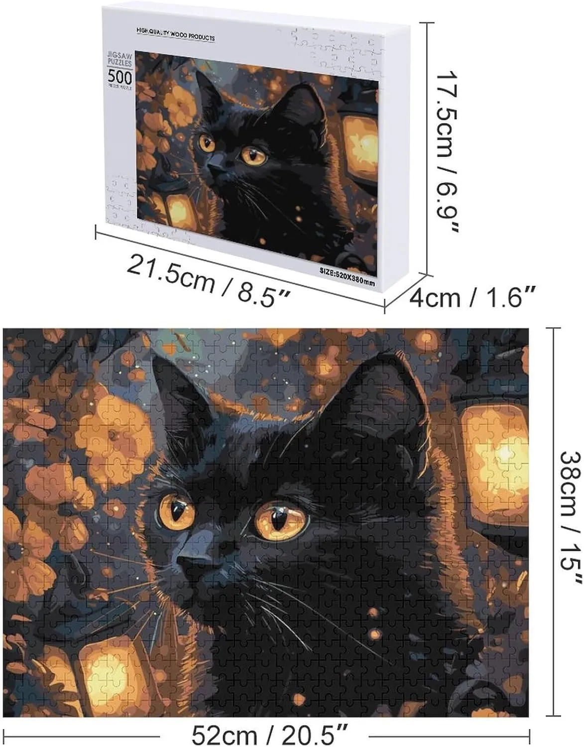 Puzzles for Adults 500 Pieces - Black Cat Flower and Lantern Funny Family Interactive for Puzzles Club Decor Or Gifts for Friends