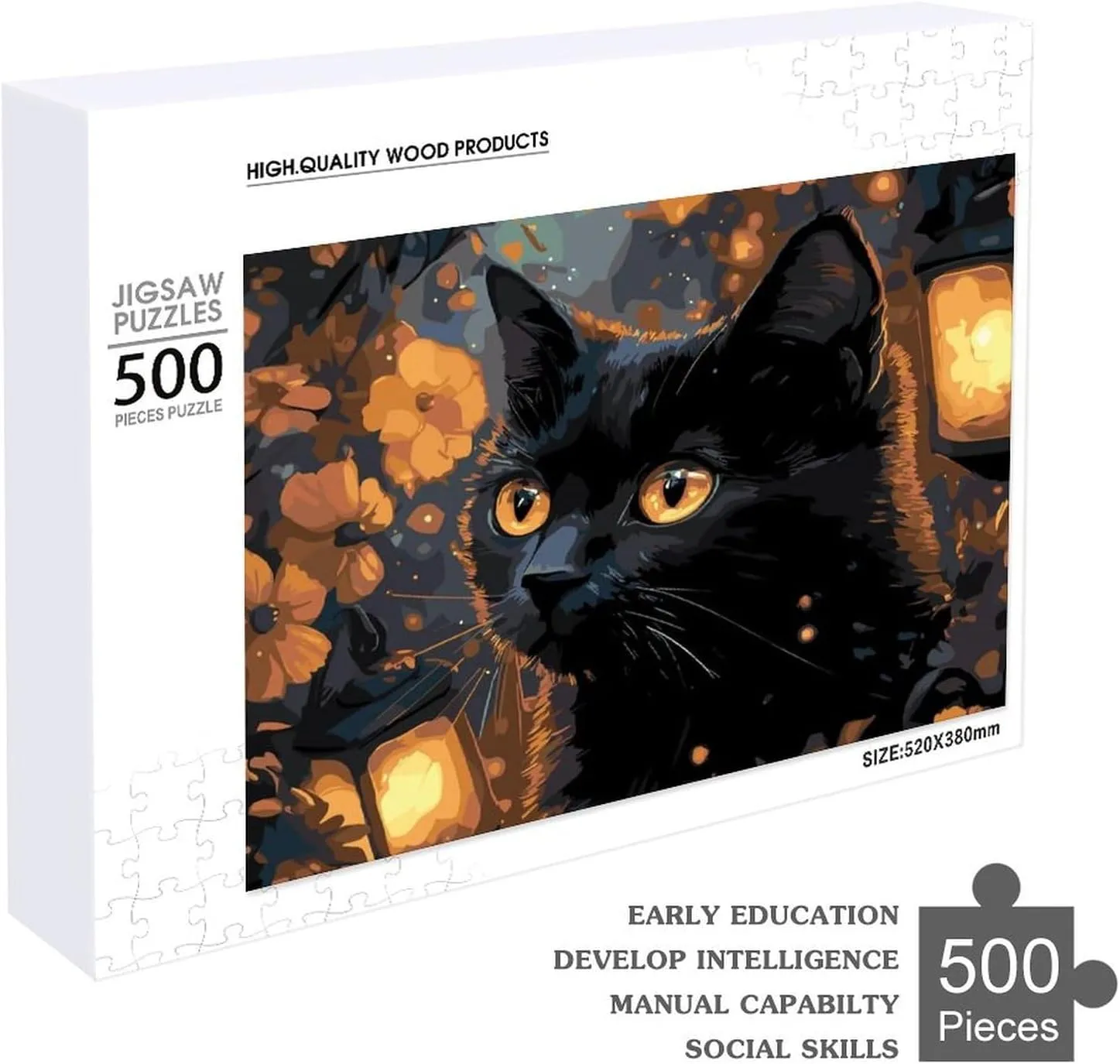 Puzzles for Adults 500 Pieces - Black Cat Flower and Lantern Funny Family Interactive for Puzzles Club Decor Or Gifts for Friends