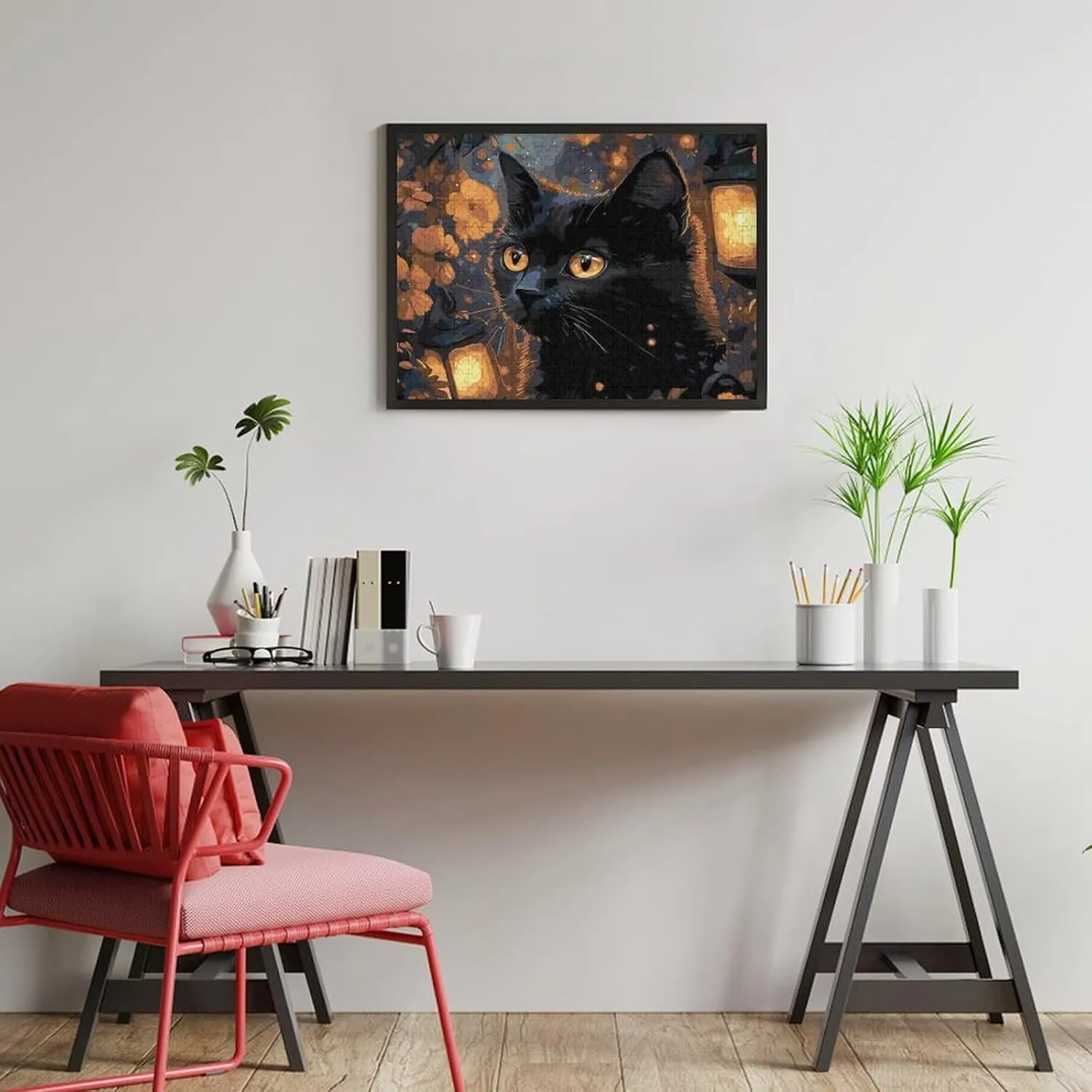 Puzzles for Adults 500 Pieces - Black Cat Flower and Lantern Funny Family Interactive for Puzzles Club Decor Or Gifts for Friends