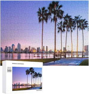 Puzzles for Adults 500 Pieces - Colorful Sunrise on Coronado Island San Diego California USA Funny Inspirational Wooden Jigsaw Puzzles for Family Activities Games