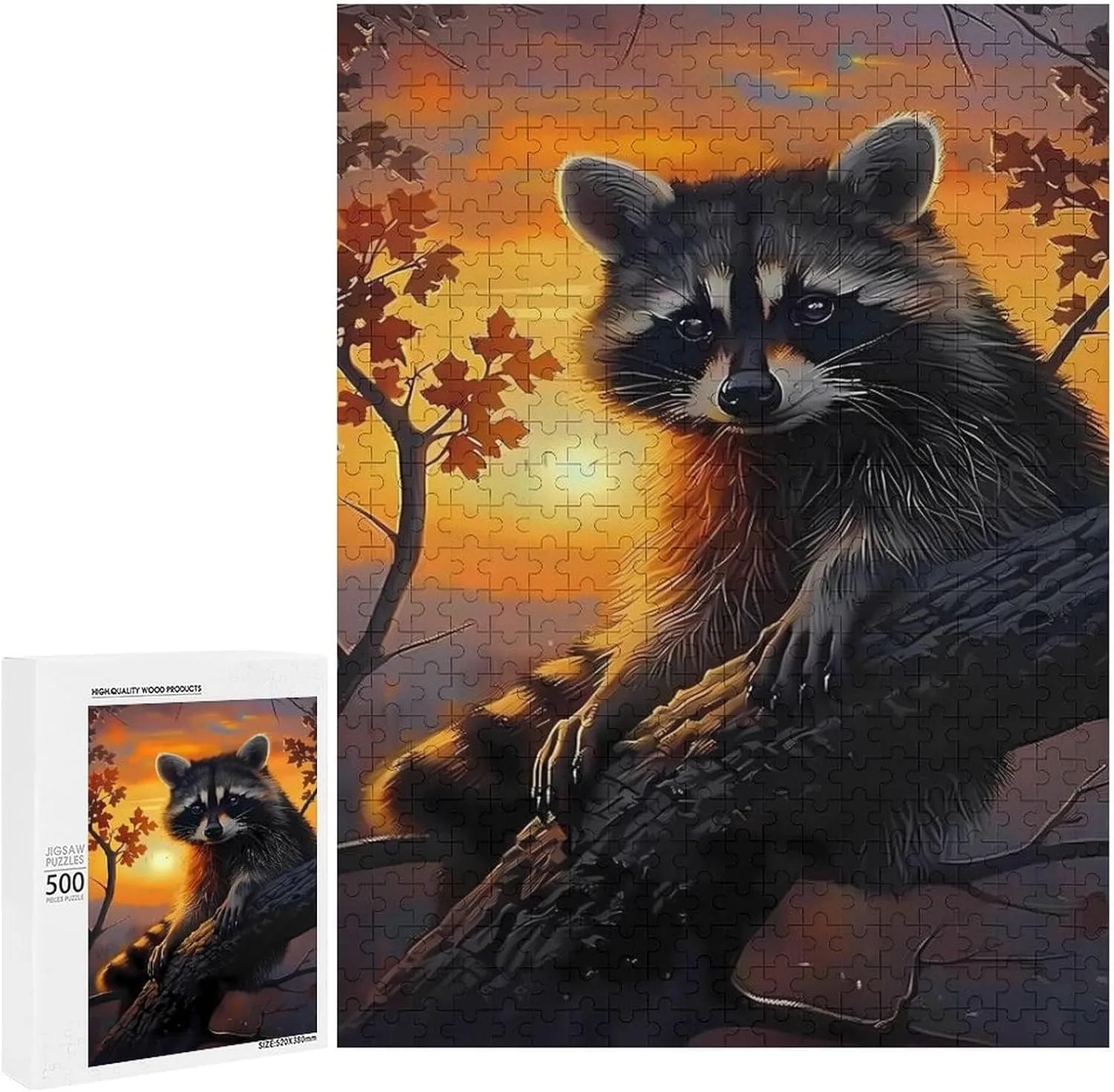 Puzzles for Adults 500 Pieces - Raccoon in The Sunset Raccoon Best Challenging Puzzles for Cognitive Workout - Safe Eco-Friendly - Most Popular Leisure Activities