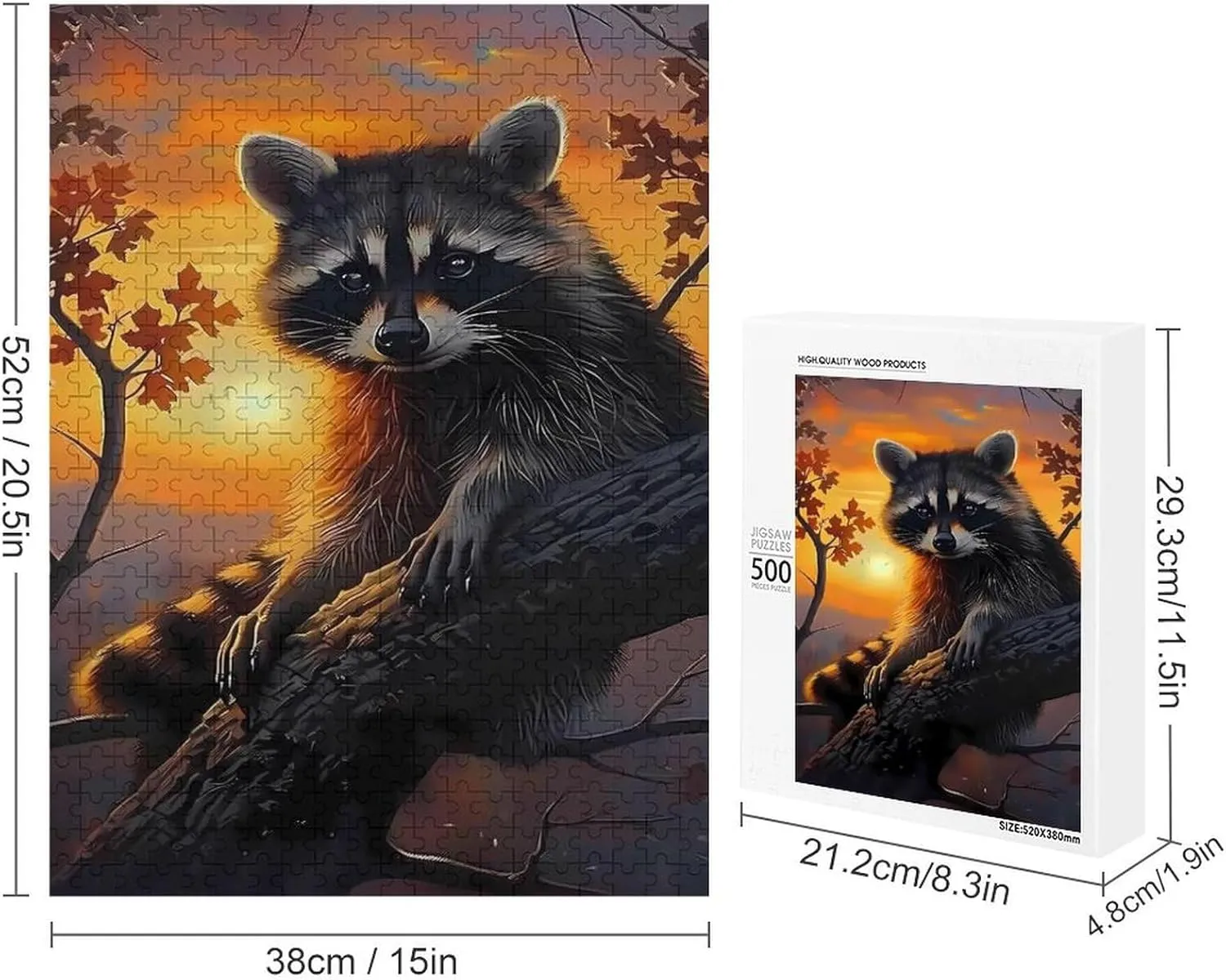 Puzzles for Adults 500 Pieces - Raccoon in The Sunset Raccoon Best Challenging Puzzles for Cognitive Workout - Safe Eco-Friendly - Most Popular Leisure Activities