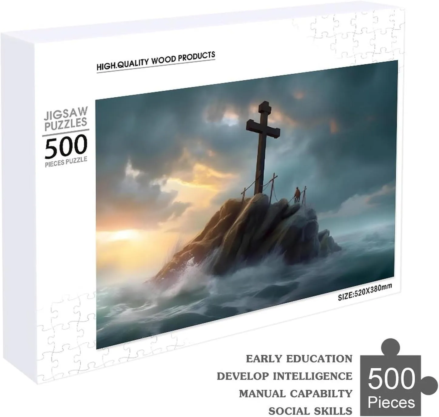 Puzzles for Adults 500 Pieces - Religious Christian A Cross Stands on an Island Christian Puzzle Inspirational Puzzles for Family Activities Games Gifts, Religious Gifts