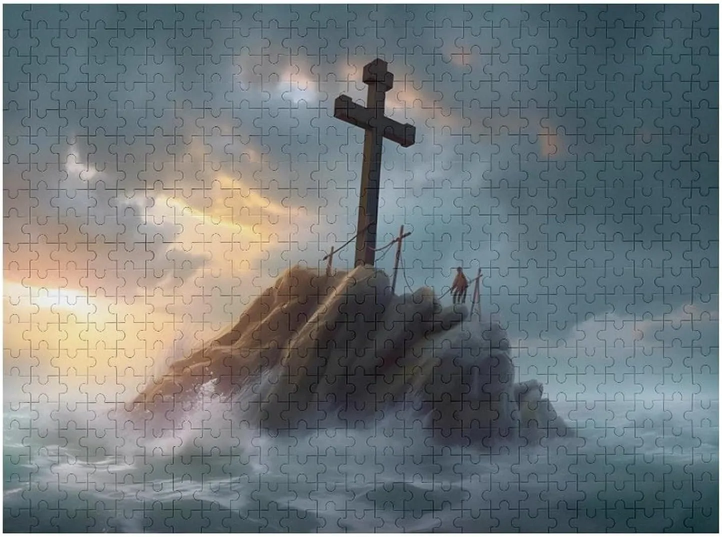 Puzzles for Adults 500 Pieces - Religious Christian A Cross Stands on an Island Christian Puzzle Inspirational Puzzles for Family Activities Games Gifts, Religious Gifts