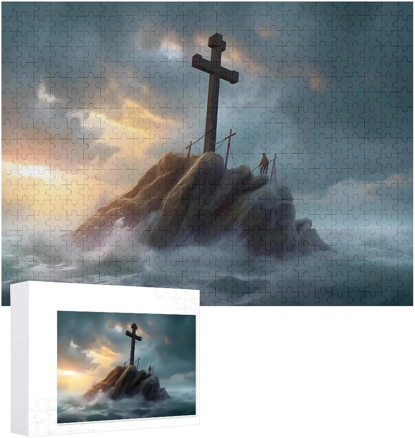 Puzzles for Adults 500 Pieces - Religious Christian A Cross Stands on an Island Christian Puzzle Inspirational Puzzles for Family Activities Games Gifts, Religious Gifts