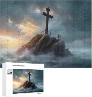 Puzzles for Adults 500 Pieces - Religious Christian A Cross Stands on an Island Christian Puzzle Inspirational Puzzles for Family Activities Games Gifts, Religious Gifts
