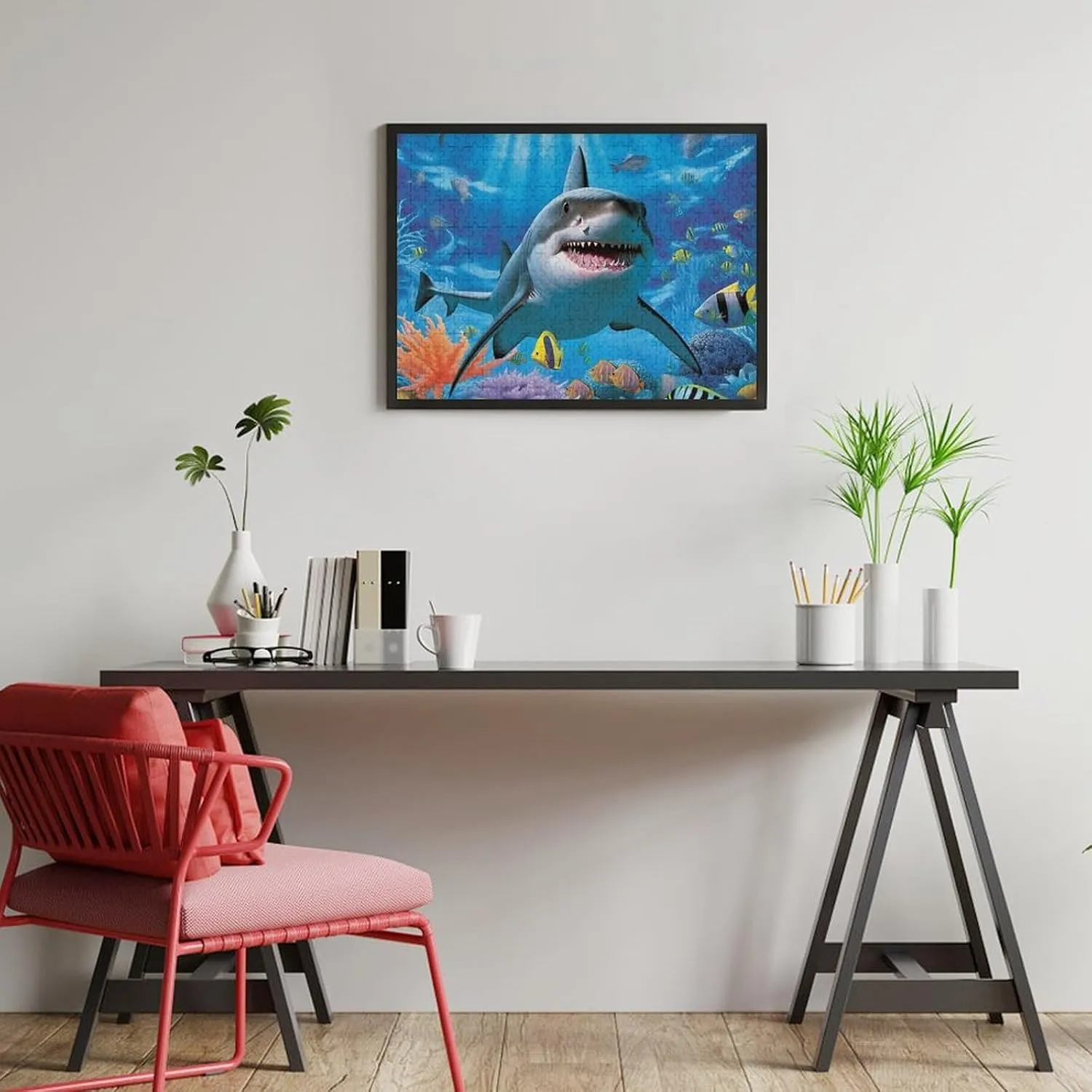Puzzles for Adults 500 Pieces - Shark Fish Ocean Perfect Interlocking Clear Printing - Adults Educational Puzzle Ideal Gift - Display as Artwork Idea!