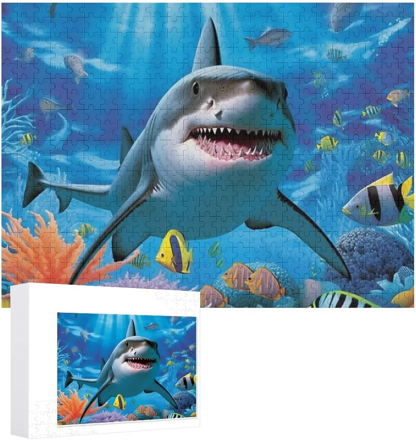 Puzzles for Adults 500 Pieces - Shark Fish Ocean Perfect Interlocking Clear Printing - Adults Educational Puzzle Ideal Gift - Display as Artwork Idea!
