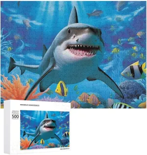 Puzzles for Adults 500 Pieces - Shark Fish Ocean Perfect Interlocking Clear Printing - Adults Educational Puzzle Ideal Gift - Display as Artwork Idea!