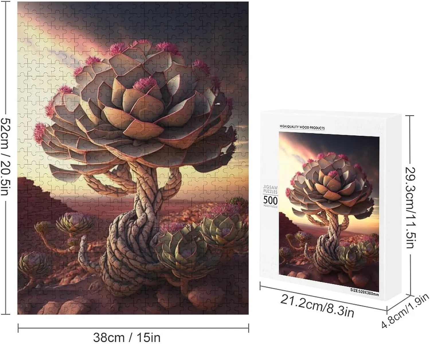 Puzzles for Adults 500 Pieces - Sunset Desert Rose Juicys Funny Challenging Abstract Art Puzzle Brain Teaser Activity