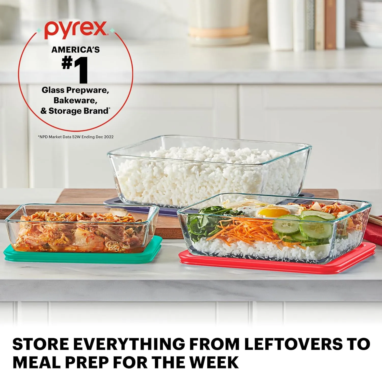 Pyrex Simply Store (5-Pack) Large Glass Food Storage Containers Set, (3, 6 & 11 Cup) Meal Prep Containers With BPA-Free Lids, Dishwasher & Microwave Safe