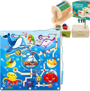 QUOKKA Set Montessori Toys for Boys and Girls Ocean Maze & Shape Sorter
