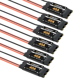 QWinOut 40A ESC 2-4S Brushless ESC Speed Controller 5V/3A BEC for F450 450mm S500 ZD550 RC Helicopter Quadcopter DIY Drone Kit (6 Pcs,Short Cable)