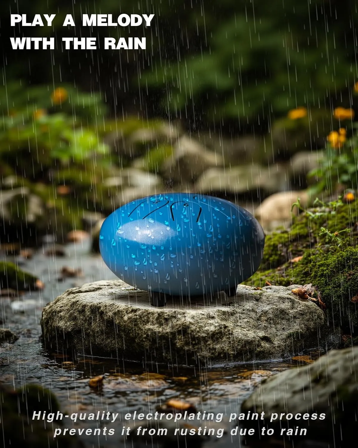 Rain Drum for Outside,Steel Tongue Drum - 6 Inch 8 Notes Metal HandPan Drums,Waterproof Rain Chime,Musical Gifts