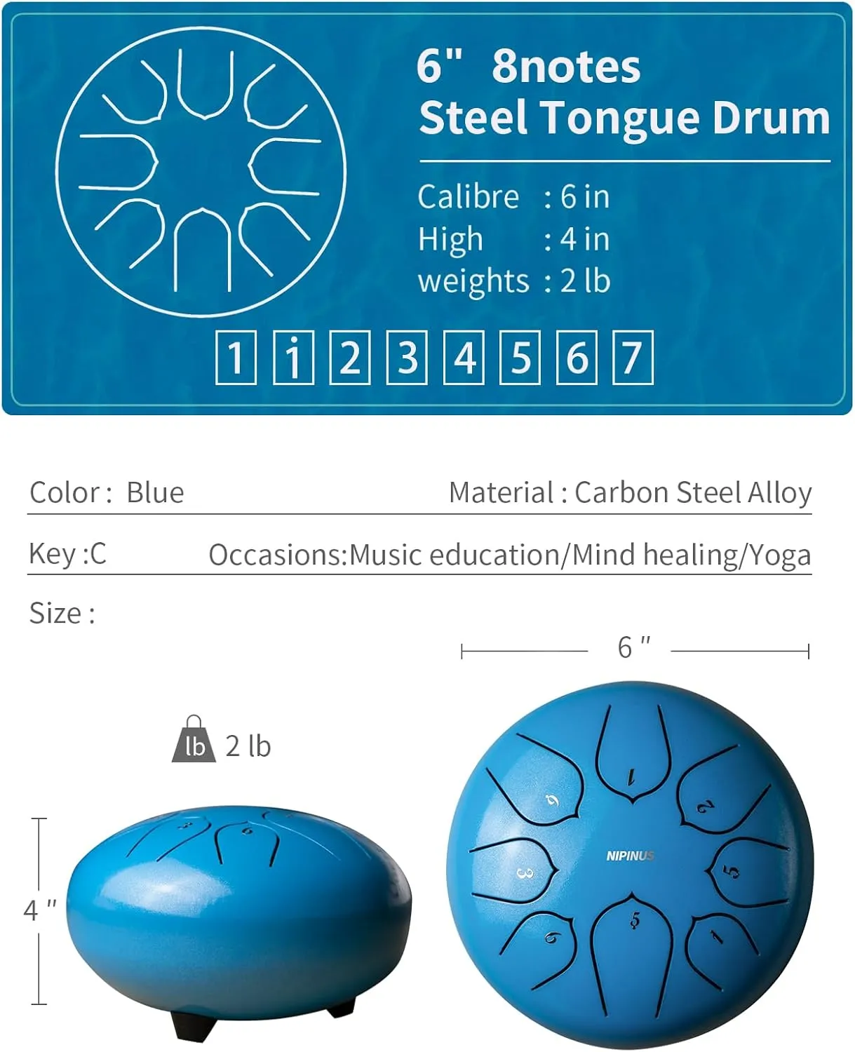 Rain Drum for Outside,Steel Tongue Drum - 6 Inch 8 Notes Metal HandPan Drums,Waterproof Rain Chime,Musical Gifts