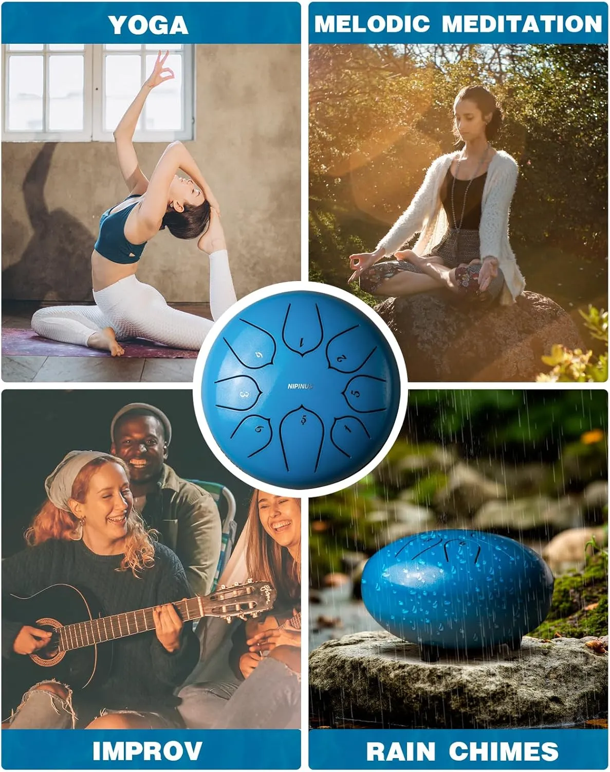 Rain Drum for Outside,Steel Tongue Drum - 6 Inch 8 Notes Metal HandPan Drums,Waterproof Rain Chime,Musical Gifts
