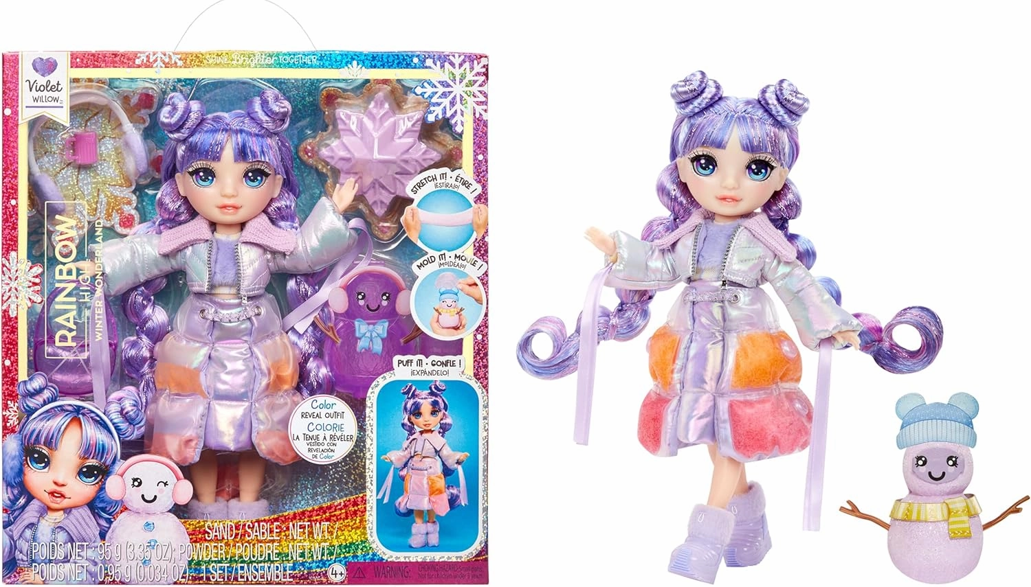 Rainbow High Winter Wonderland Violet - Purple 11” Fashion Doll with Magic Snow Hidden in Fashion That Puffs Up with Water, and Snowman Kit, Great Gift for Kids 4-12 Years Old