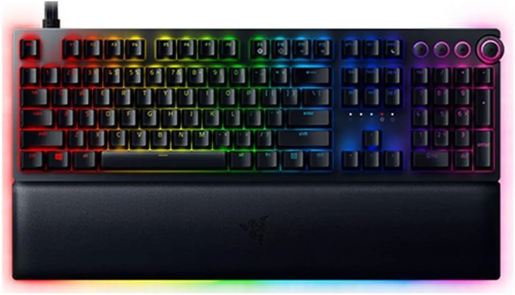 Razer Huntsman V2 Analog Gaming Keyboard: Adjustable Actuation via Analog Optical Switches - Rapid Trigger Mode - Chroma RGB Lighting - Magnetic Wrist Rest - Dedicated Media Keys & Dial - Black