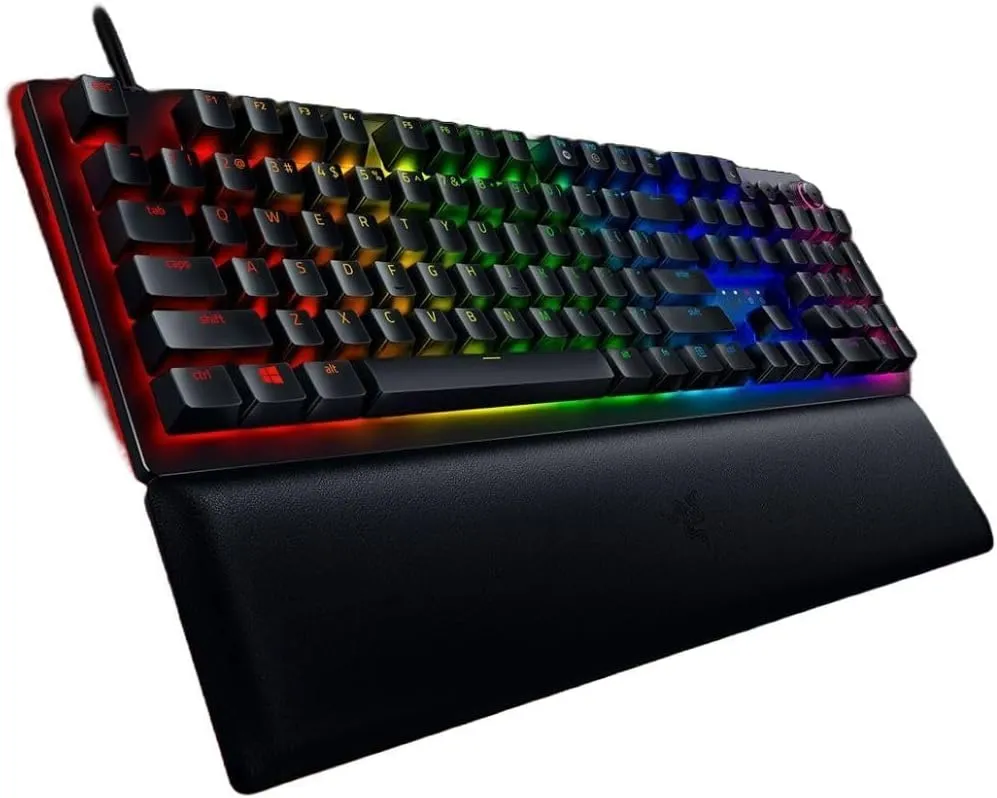Razer Huntsman V2 Analog Gaming Keyboard: Adjustable Actuation via Analog Optical Switches - Rapid Trigger Mode - Chroma RGB Lighting - Magnetic Wrist Rest - Dedicated Media Keys & Dial - Black