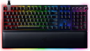 Razer Huntsman V2 Analog Gaming Keyboard: Adjustable Actuation via Analog Optical Switches - Rapid Trigger Mode - Chroma RGB Lighting - Magnetic Wrist Rest - Dedicated Media Keys & Dial - Black