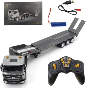 RC Flatbed Trailer Truck, 1318 1/18 Scale 2.4GHz RC 9CH Remote Control Engineering Vehicle Toy, RC Trailer Truck Model Gifts for Adults RTR Version