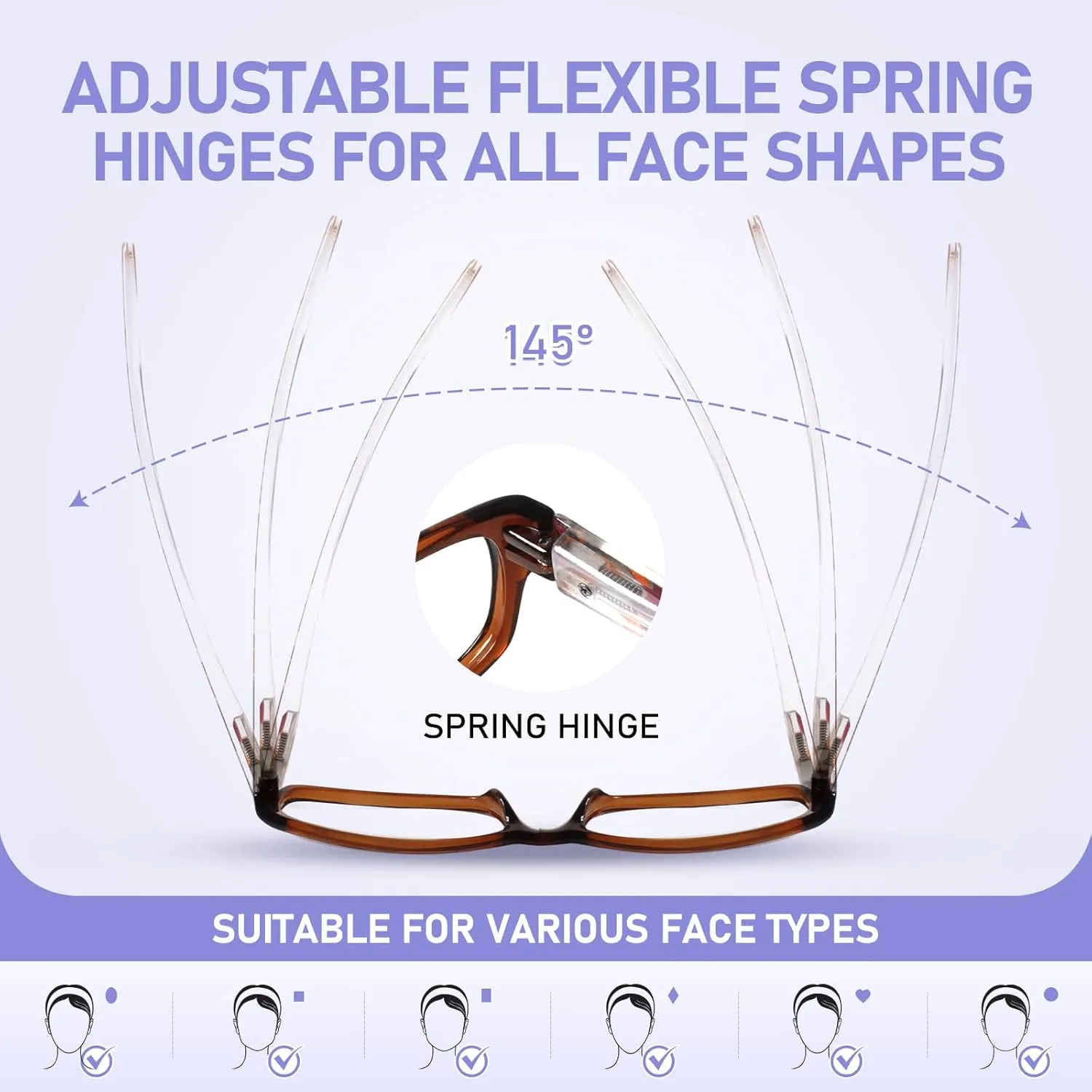 Reading Glasses 5 Pairs Fashion Ladies Readers Spring Hinge with Pattern Print Eyeglasses for Women (5 Pack Purple, 3.5)