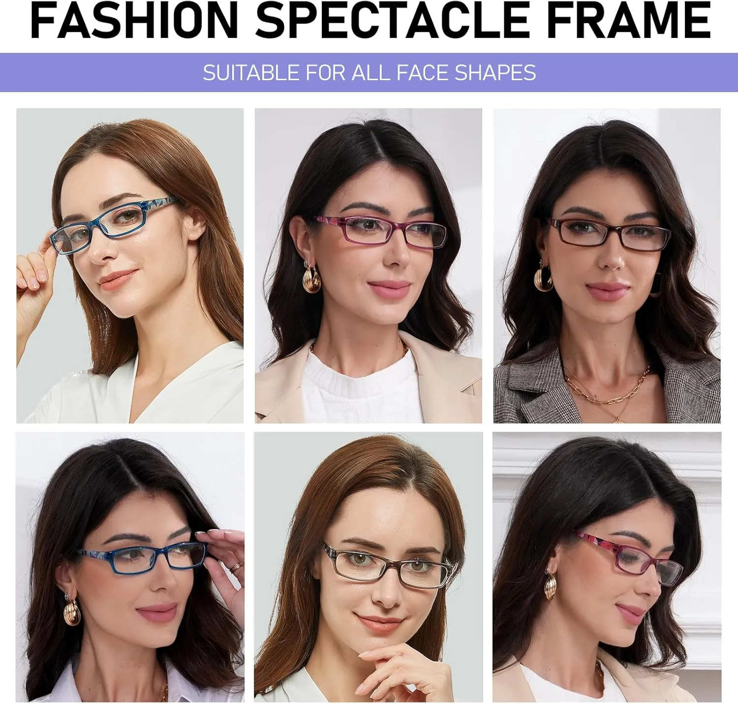 Reading Glasses 5 Pairs Fashion Ladies Readers Spring Hinge with Pattern Print Eyeglasses for Women (5 Pack Purple, 3.5)