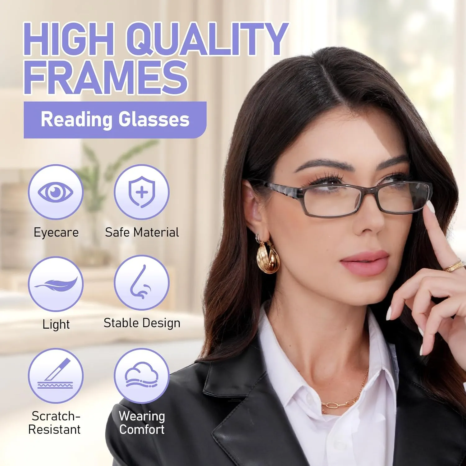 Reading Glasses 5 Pairs Fashion Ladies Readers Spring Hinge with Pattern Print Eyeglasses for Women (5 Pack Purple, 3.5)