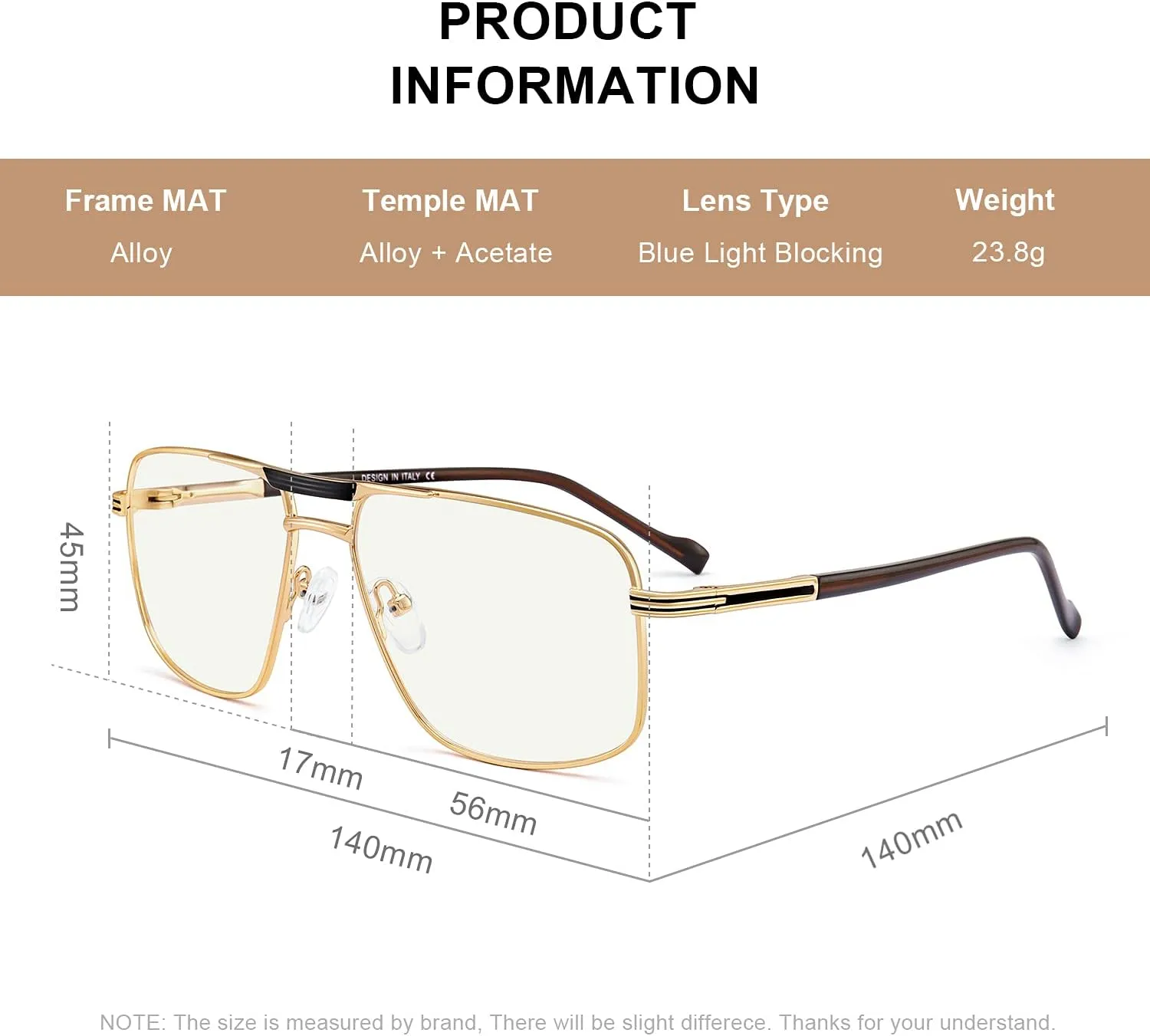 Reading Glasses for Men Square Double Bridge Blue Light Blocking Computer Readers
