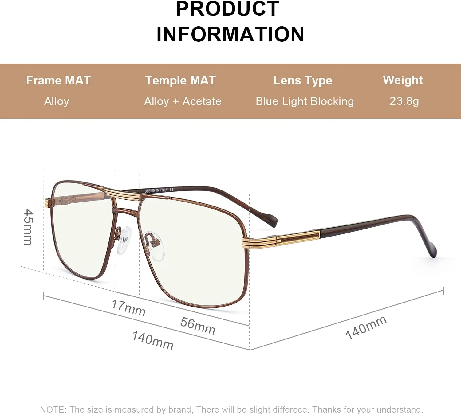 Reading Glasses for Men Square Double Bridge Blue Light Blocking Computer Readers
