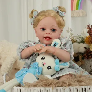 Realistic Reborn Baby Dolls 22" Real Life Like Bebe Doll with Teeth for Girls Boys Realistas Lifelike Muñecas para Niñas with Birth Certificate & Feeding Kits for Kids Age 3 