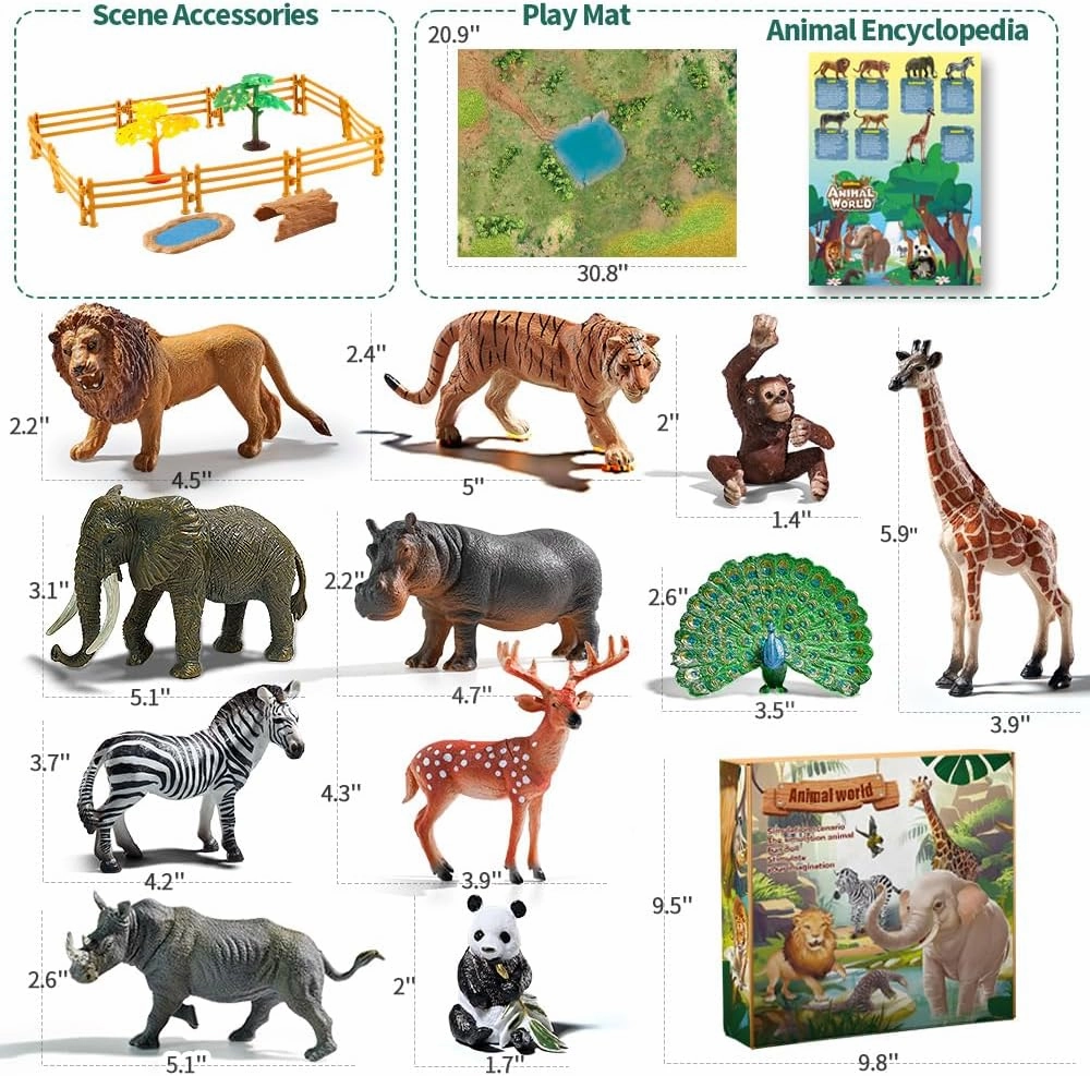 Realistic Animal Toys for Kids 3-5-7 Toddlers, 25pcs Safari Animals Figures Playset, Wild Zoo Animal Figurines Plastic Toy Set for Boys and Girls Gifts with Play Mat