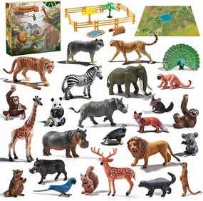 Realistic Animal Toys for Kids 3-5-7 Toddlers, 25pcs Safari Animals Figures Playset, Wild Zoo Animal Figurines Plastic Toy Set for Boys and Girls Gifts with Play Mat