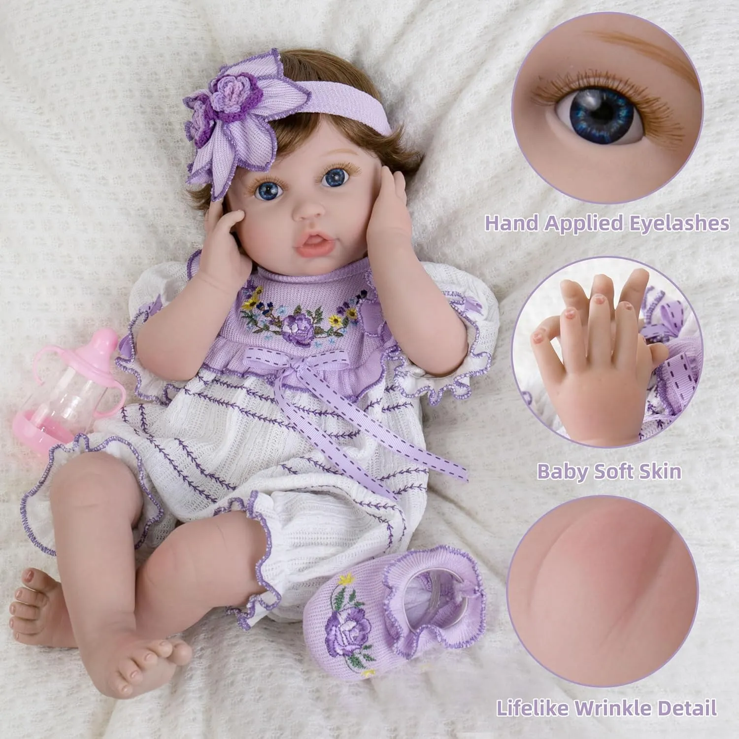 Reborn Baby Doll - 22 Inch Lifelike Realistic Baby Dolls Girl - Real Life Soft Body Newborn Baby Doll with Toy Accessories Gift Box for Kids Age 3 