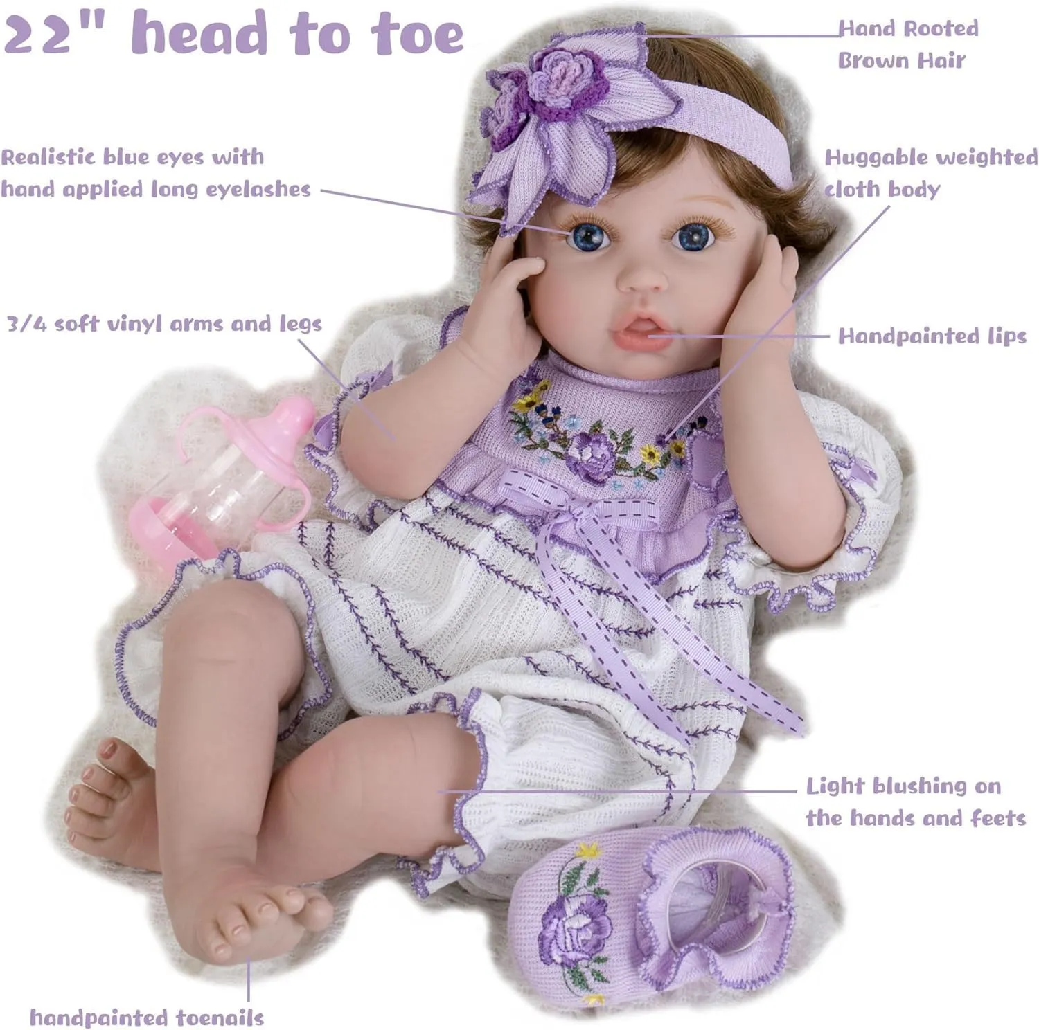 Reborn Baby Doll - 22 Inch Lifelike Realistic Baby Dolls Girl - Real Life Soft Body Newborn Baby Doll with Toy Accessories Gift Box for Kids Age 3 