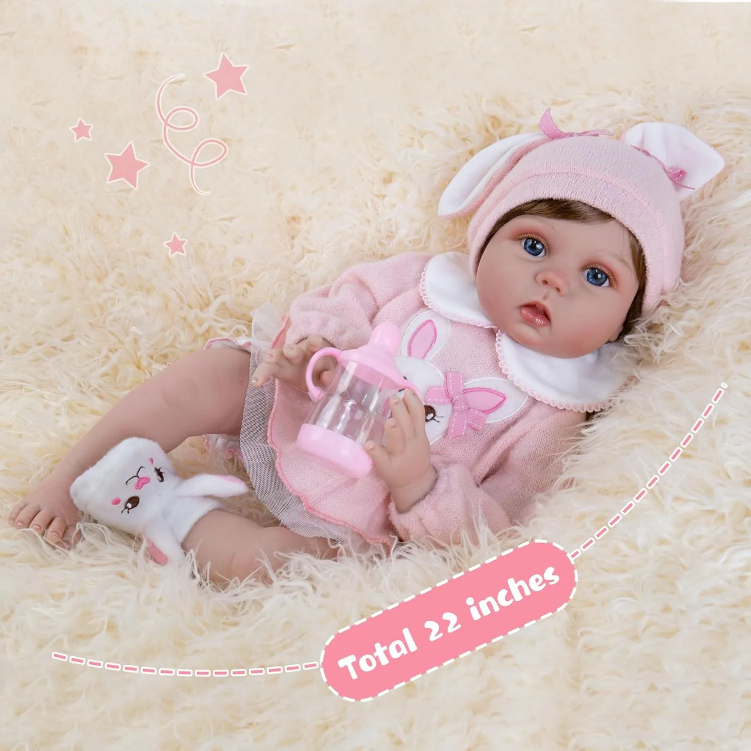 Reborn Baby Doll - 22 Inch Realistic Reborn Girl Doll,Soft Skin Newborn Baby Doll, Lifelike Reborn Dolls with Feeding Toy, Christmas Birthday Gift for Kids Age 3 
