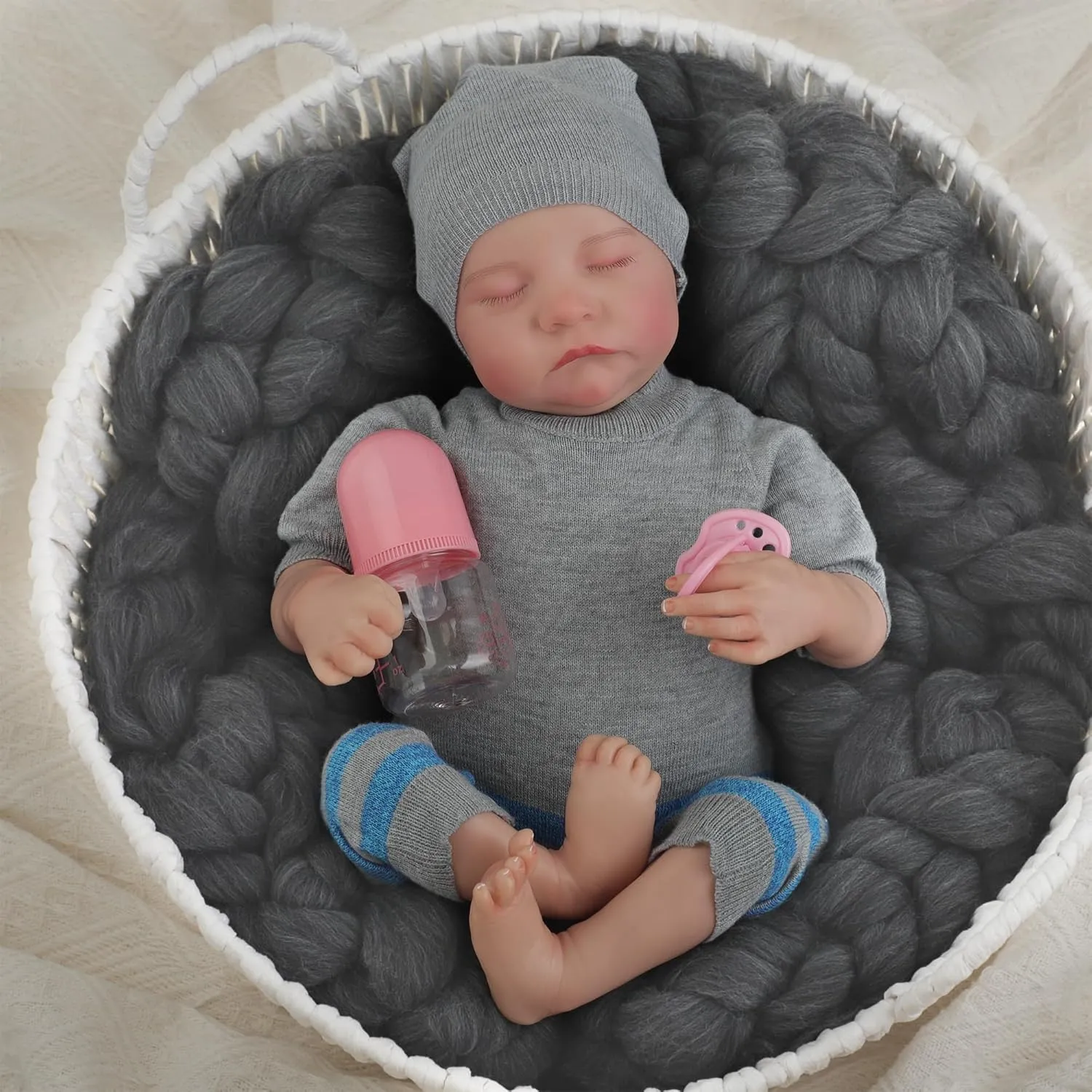 Reborn Baby Dolls 18" Realistic Bebe Doll Real Life Like Sleeping Baby Doll for Girls Boys with a Bear Toy Reales Muñecas para Niñas with Birth Certificate & Feeding Kit Toys for Kids Age 3 