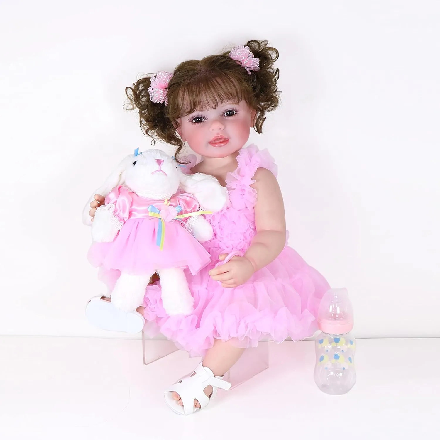Reborn Toddler Girl Doll -22 inch Happy Dance with 3D Painted Skin Visible Veins and Soft Full Vinyl with Rooted Hair with Plush Little Bunny