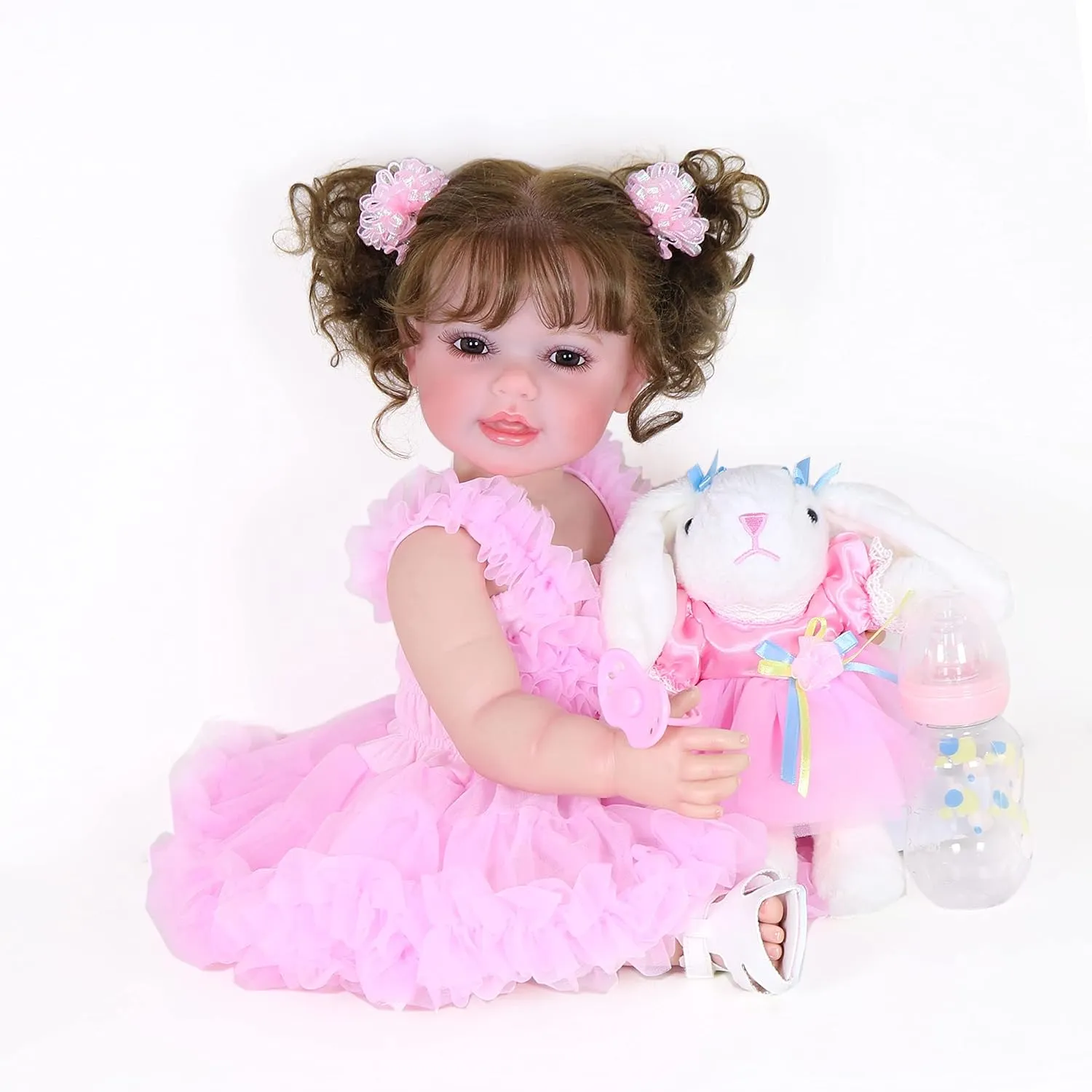 Reborn Toddler Girl Doll -22 inch Happy Dance with 3D Painted Skin Visible Veins and Soft Full Vinyl with Rooted Hair with Plush Little Bunny