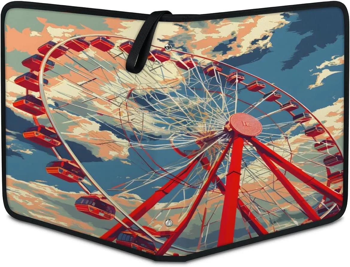 Red Ferris Wheel 3 Ring Trading Zipper Binder Strap, Trading Card Binder 9 Pocket, 900 Pockets Card Holder with 50 Removable Sleeves for Game Cards